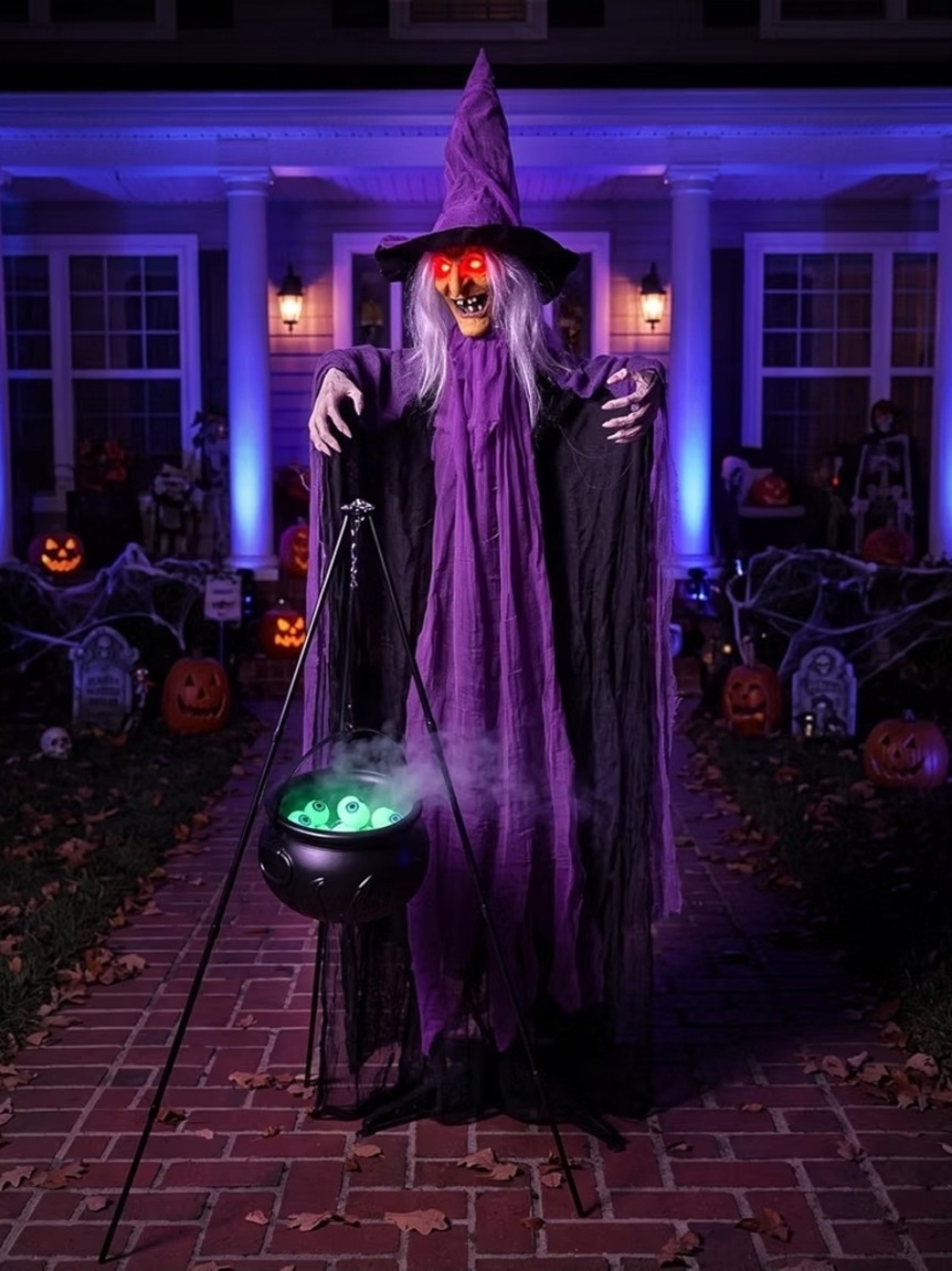 Outdoor 6FT Animatronic Witch W. Cauldron | Sound Activated | NEW IN BOX |